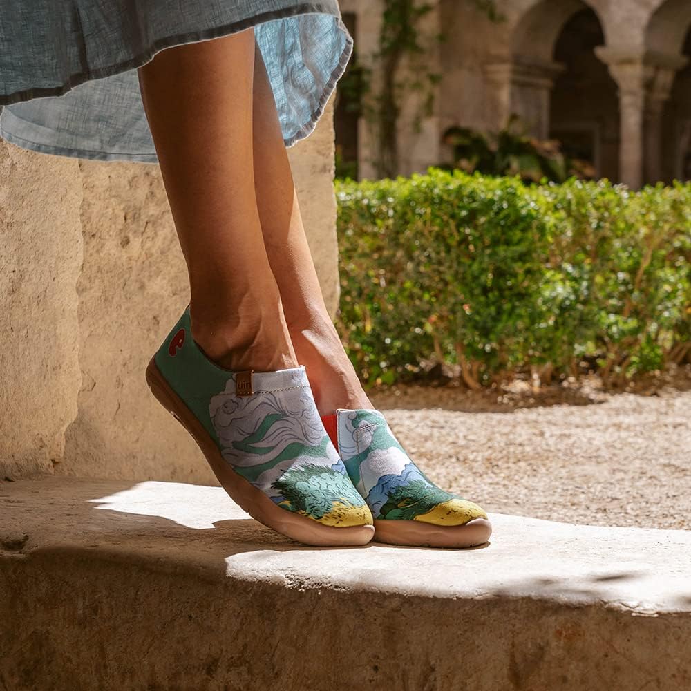 UIN Damen Slip Ons Schuhe Kunst Gemalt Loafer Lässige Wanderschuhe Leichtgewicht Bequeme kunstbemalte Reiseschuhe Toledo 1