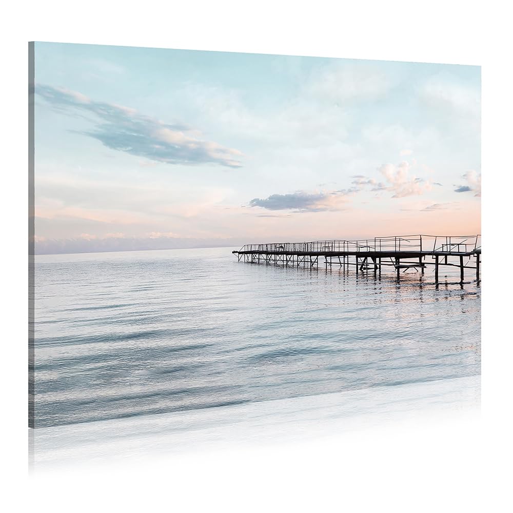 WALLSUP DECOR Ocean Pier Canvas Wall Art: Coastal Picture Sunset Seascape Painting Beach Artwork Sea Prints for Bathroom Living Room Home Office