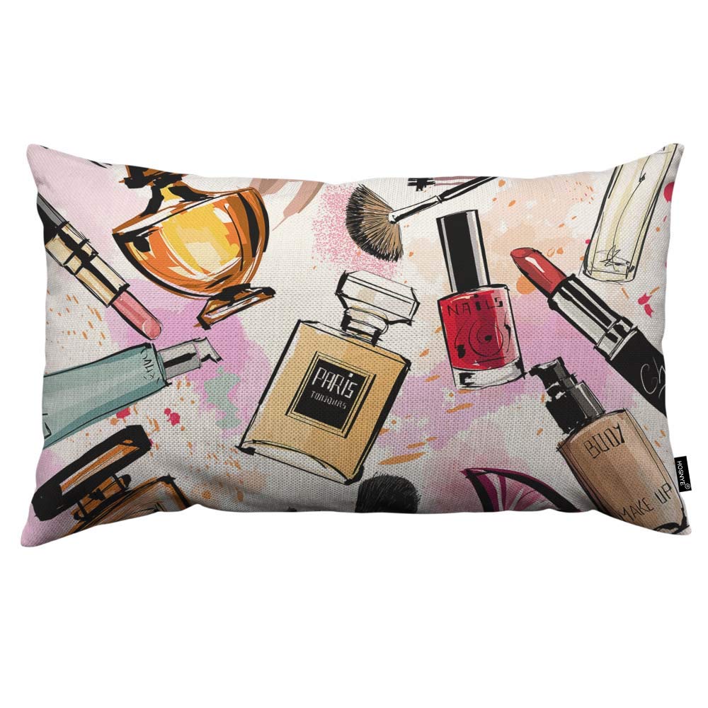 HOSNYE Cosmetics and Perfumes Throw Pillow Cover Women's Fashion Party Linen Fabric for Couch Bed Sofa Car Waist Cushion Cover 12 x 20 inch Pillow