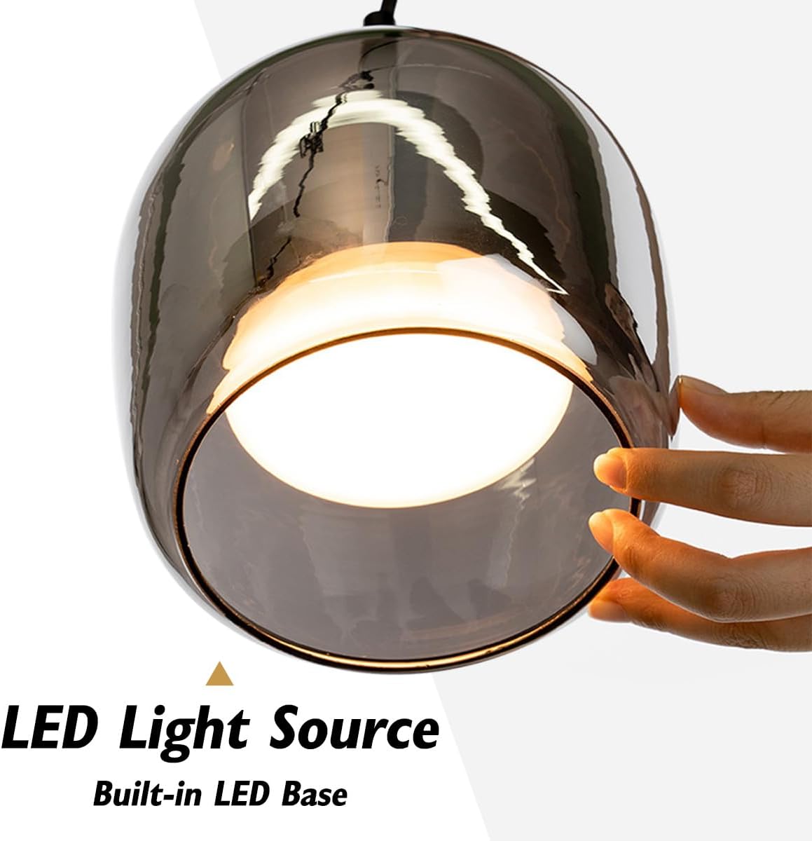 Modern Smoke Glass Pendant Light for Kitchen Island 3-Color Dimmable Black Pendant Light Mini Kitchen Island Pendant Light Fixture Farmhouse Ceiling Hanging Lighting for Dining Room Sink Hallway