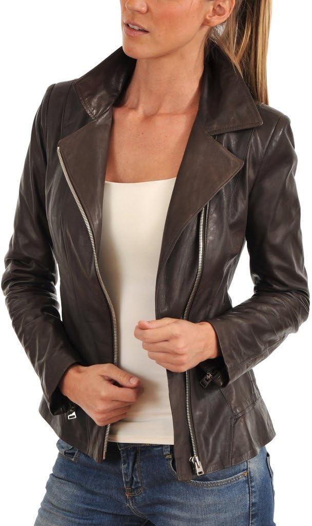 Womens Slim Genuine Lambskin Leather Designer Coat Biker Jacket LTW355 - XL