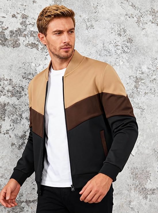 Image of HYPESTFIT Mens Lightweight Jacket Casual Bomber Jacket Color Block Varsity Coat