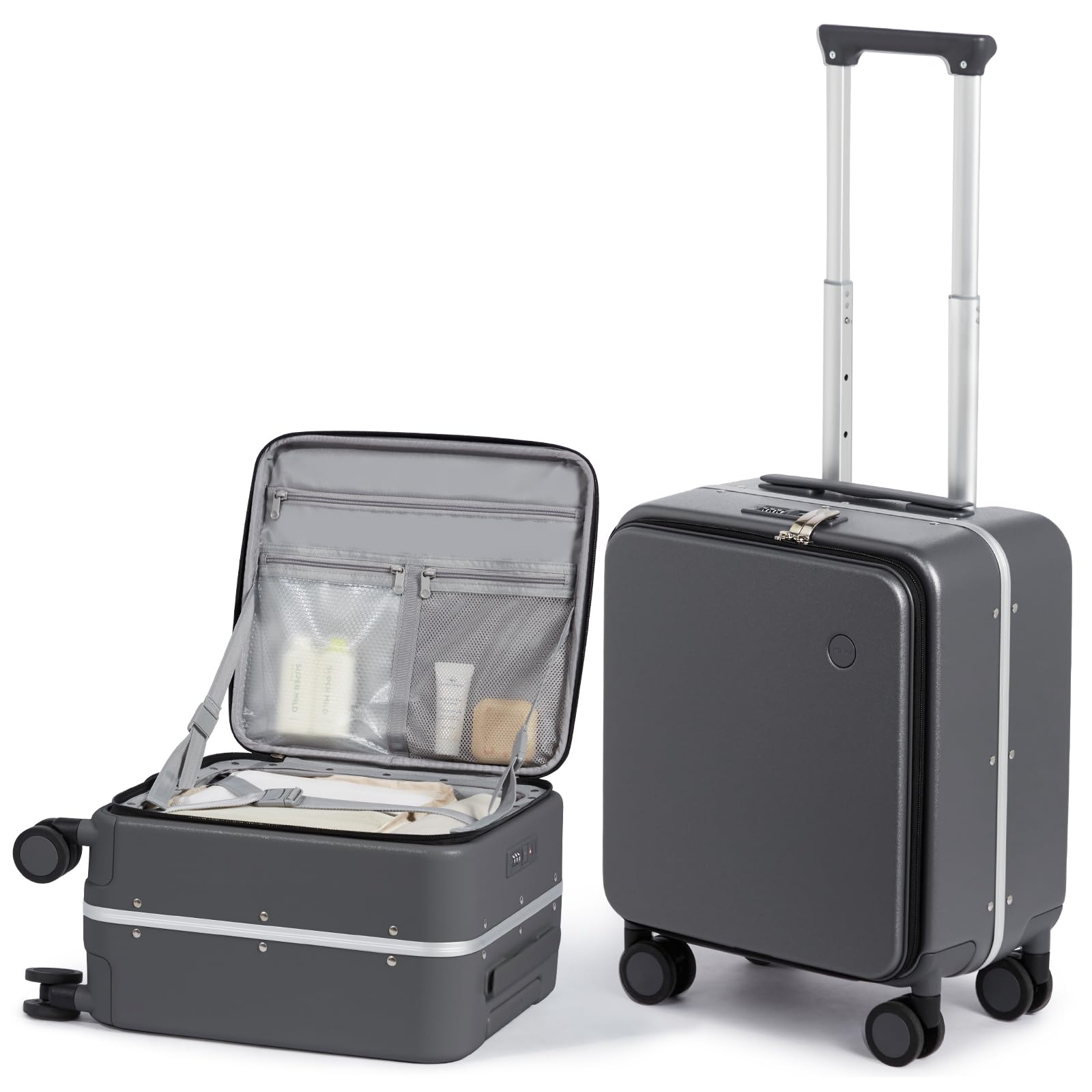 mixi 17x14x9 Carry On Luggage Underseat PC Hard Shell Suitcase Top Opening Aluminum Frame Travel Suitcases with Wheels