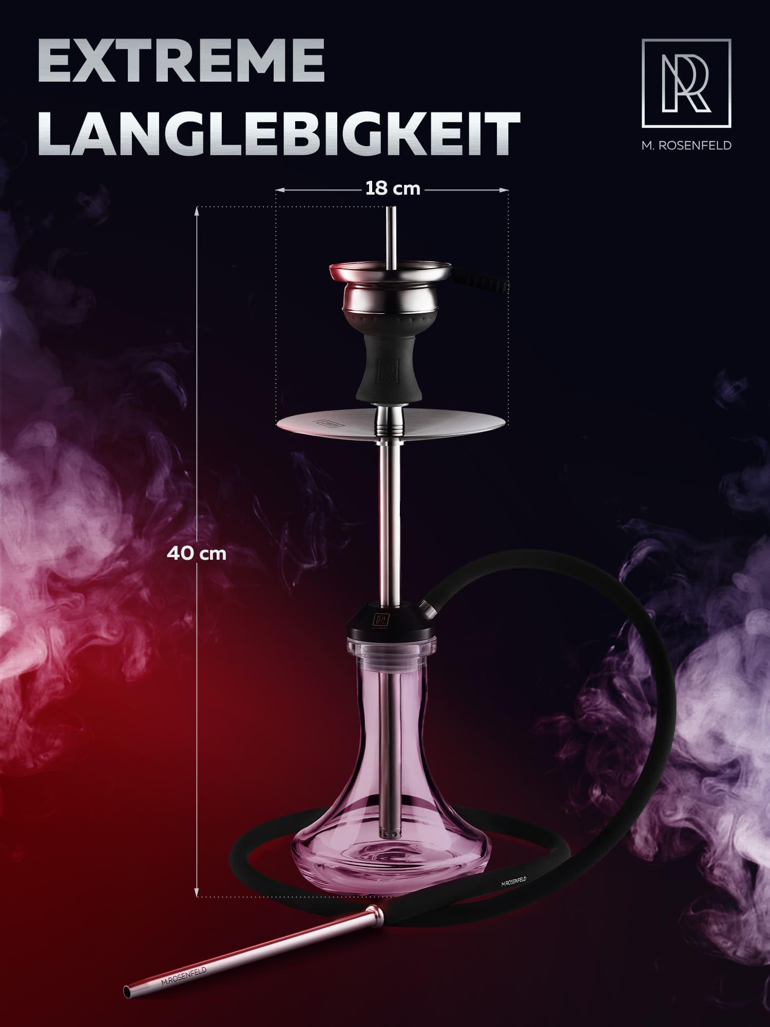 M. ROSENFELD Edelstahl Shisha Set Komplett - SSS Reise Shisha Köpfe und Shisha Zubehör incl. 150cm Shisha Schlauch mit Mundstück + Shisha Kaminkopf