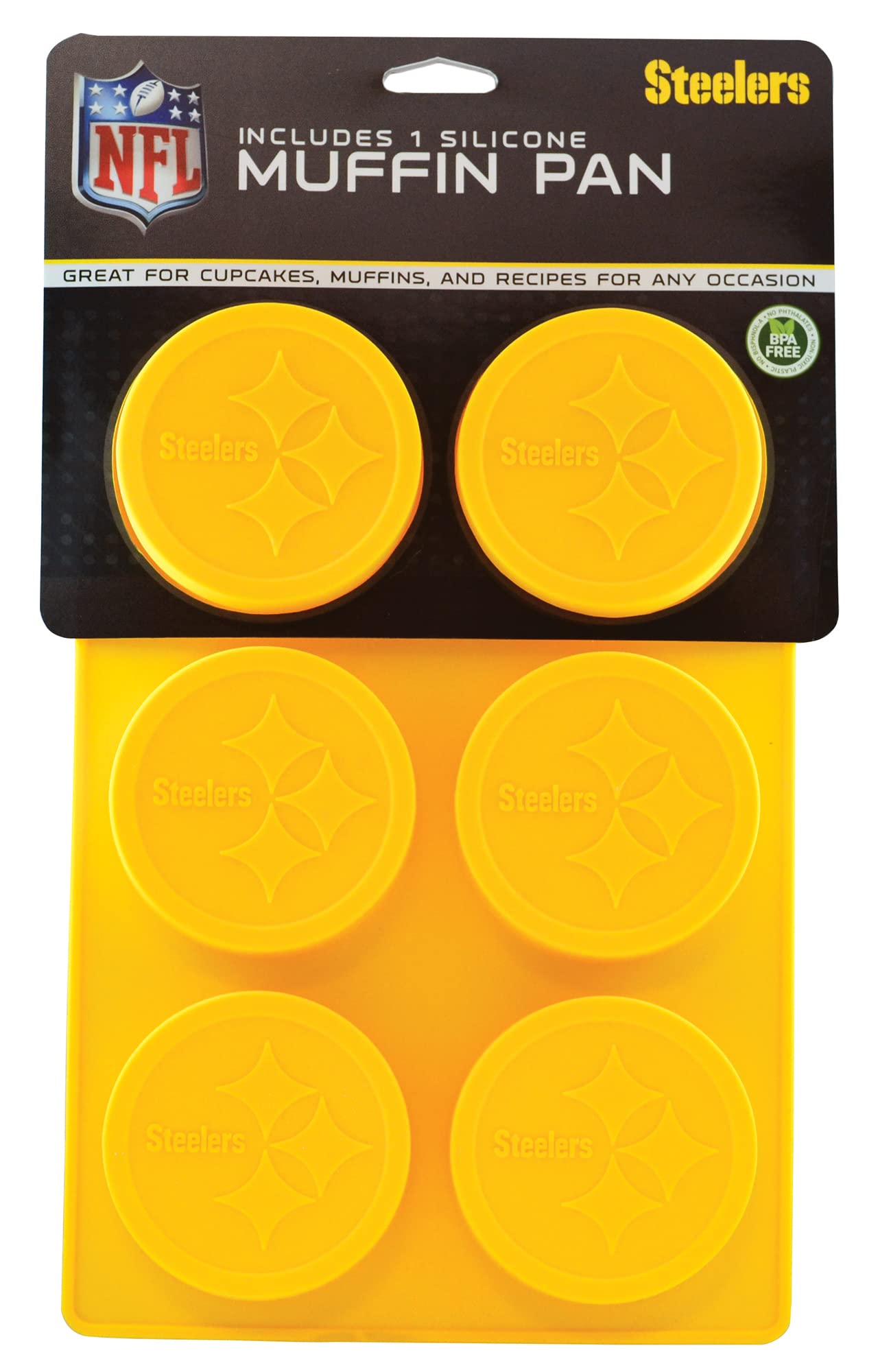 FanPans PIS4030 NFL Pittsburgh Steelers Silicone Muffin Pan - Dishwasher & Oven Safe - Steelers Silicone Molds for Baking