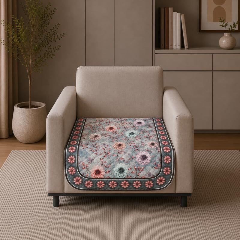 Image of Nendle Quilted Customisable Digital Printed Sofa Mat Cover with Fixed Seat Depth of 36 Inches | Premium Velvet Fabric Furniture Protector for Custom Fit