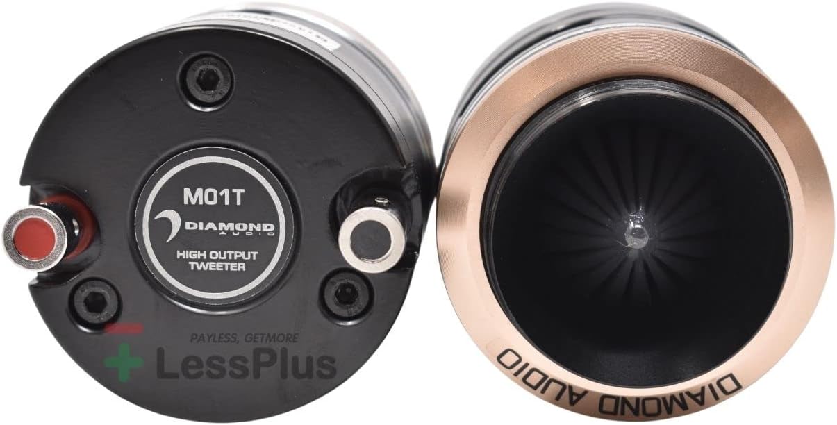 Efst og neðst view of Diamond Audio M01T tweeter showing terminals and model number