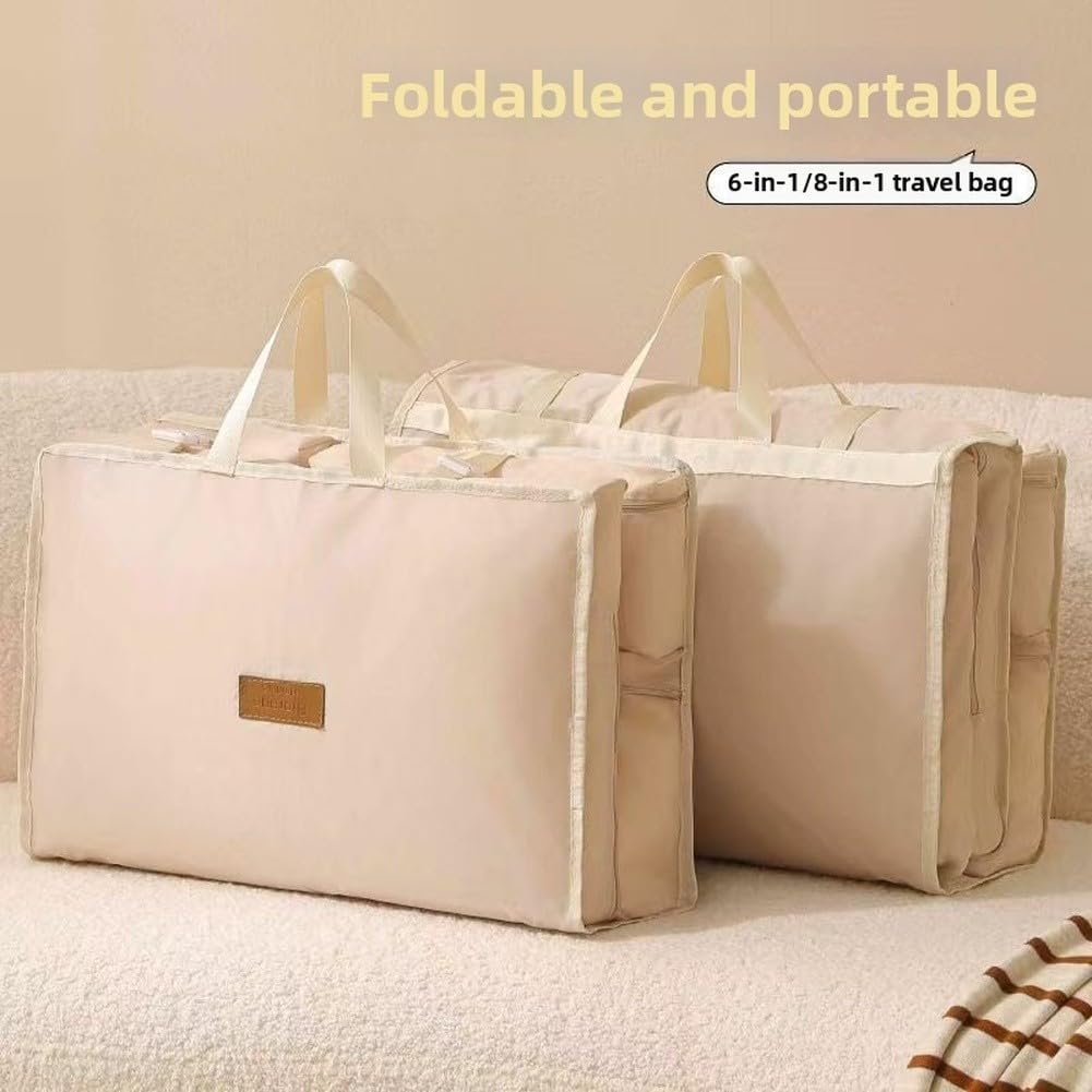 Borsa portaoggetti da viaggio 6 in 1, organizer con maniglia per valigia, grande capacità, in poliestere (rosa otto)