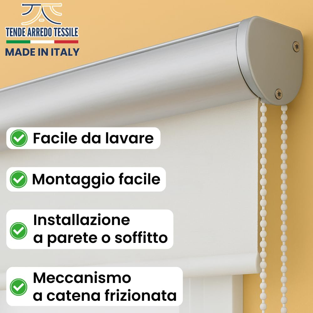 TENDE ARREDO TESSILE - Tenda a Rullo per Interni Predisposizione a Parete o Soffitto Made in Italy, con Catena a Comando Frizionata per Alzare-Abbassare (Night And Day, 120x300)