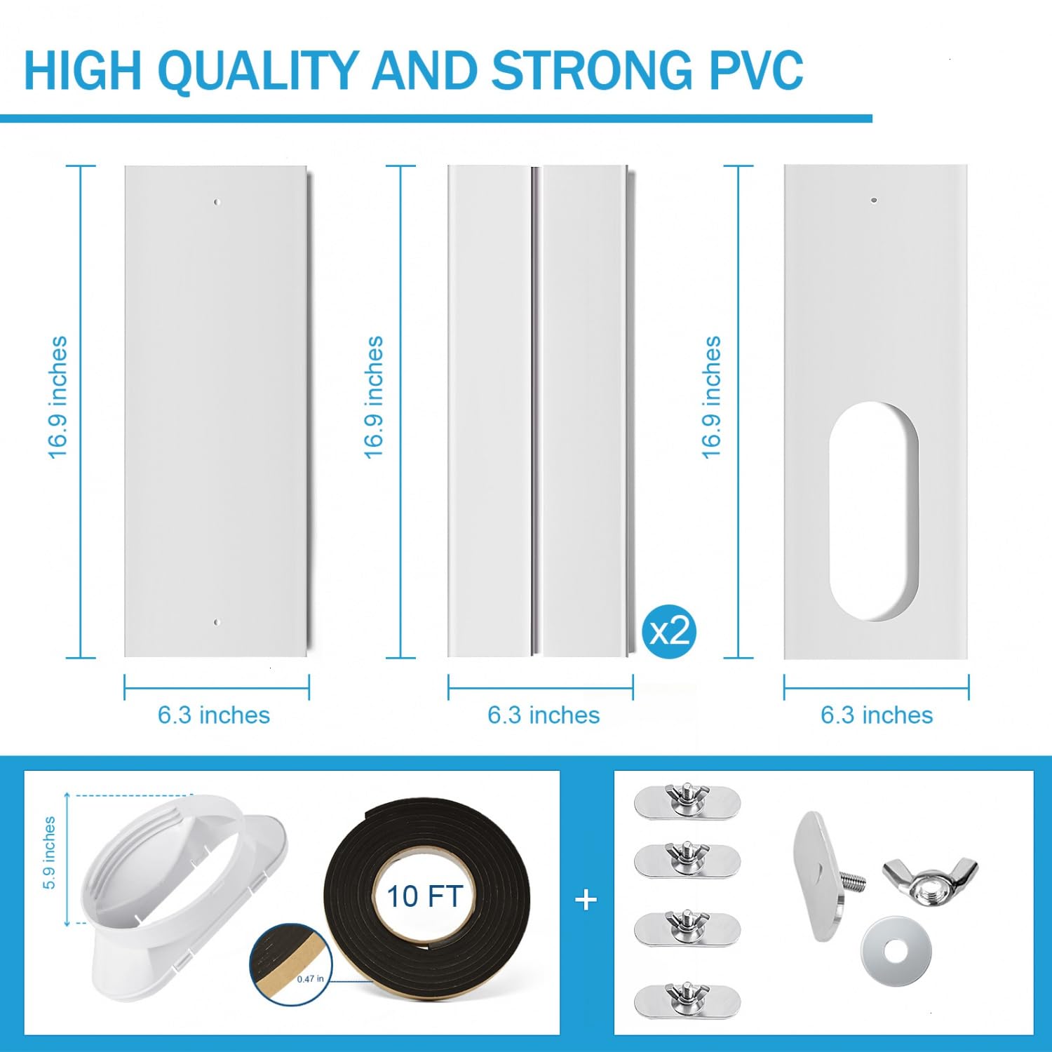 YoleShy Kit de ventana de aire acondicionado portátil con acoplador, sello de ventana ajustable para unidad de CA, kit de ventilación deslizante de CA para manguera de escape, universal para conductos