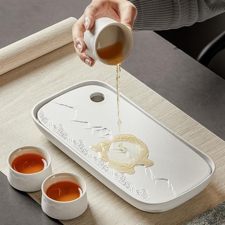 Tea Set Ceramic Tea Tray Household Small Dry Tea Tray, Office Coffee Table Tea Table Water Storage Tray Kung Fu Tea Set Tea Tray Chinese Tea Set,A