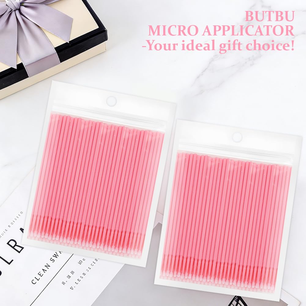 200 PCS Microcepillos Aplicadores Desechables, Ultrafeine Microbrush para Extracción de Pestañas y Maquillaje, Rosa