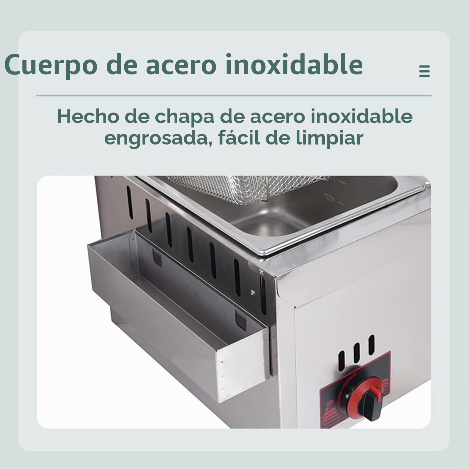 Freidora profesional de gas 10 x 2 con tanque de condimento de acero inoxidable, ideal para patatas fritas comerciales en restaurante familiar, 2 cestas para una cocción eficaz