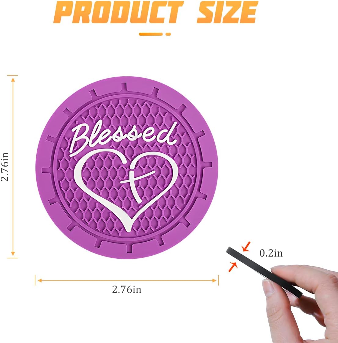 AICEL 4 Pack Car Cup Coasters, 2.75 Inch Soft PVC Car Cup Holder Insert Coaster, Blessed Cross and Heart Christian Anti Slip Shockproof Drink Mat, Universal Vehicle Interior Accessories (Purple) image 2