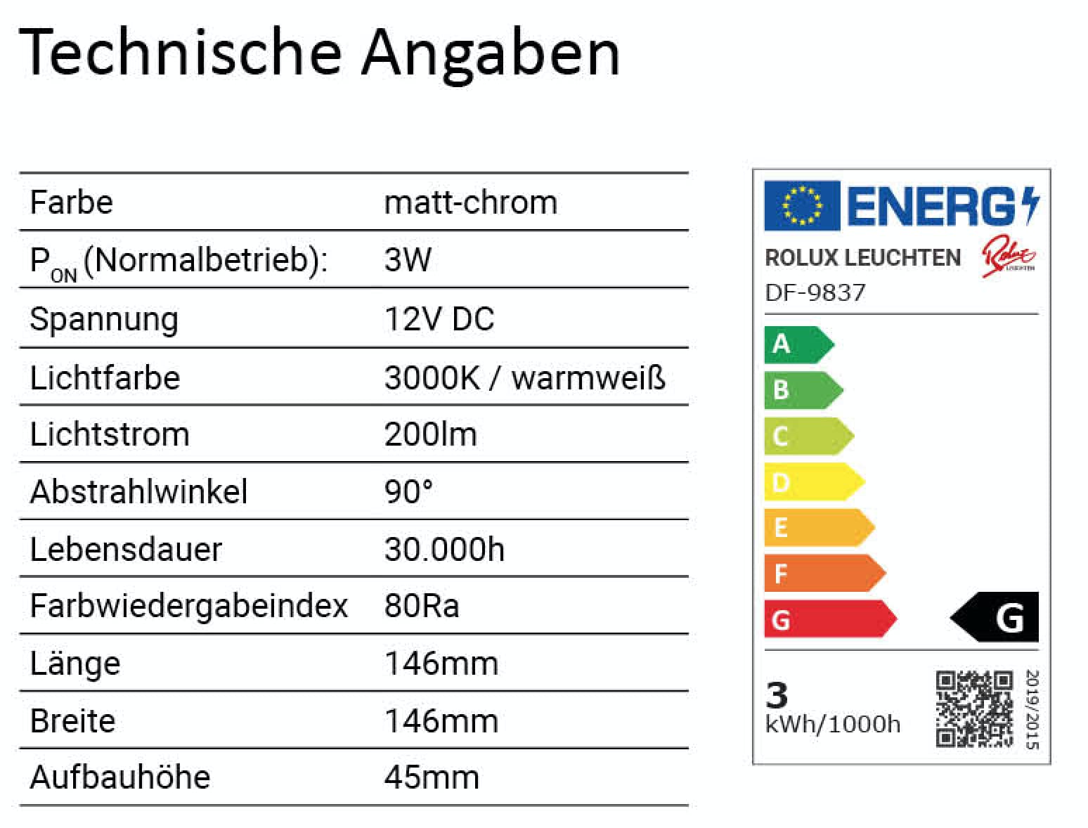 2er Set LED Einbaustrahler Möbelleuchte Möbeleinbaustrahler flach 2,7W LED 12V/ DC warmweiß 3000K / 200Lm Farbe Edelstahlgebürstet + 15Watt LED Trafo 230V