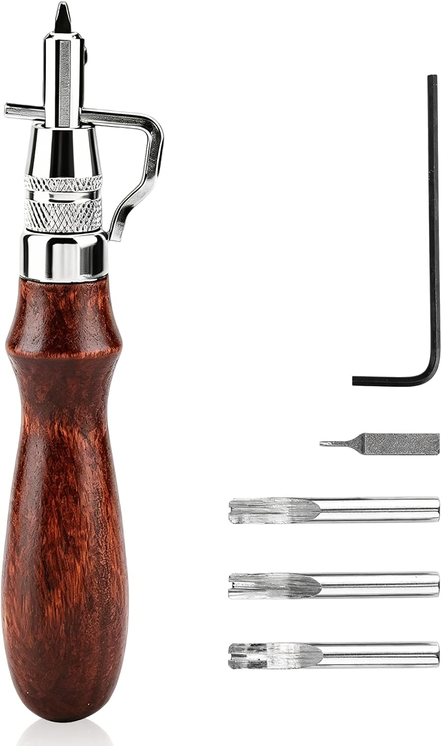 3 in 1 Leather Adjustable Groover Tool, Leather Edge Beveler Groover Leather Crafting Sewing Tools for Leathercraft Work