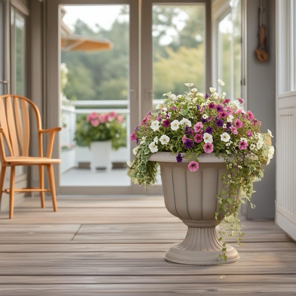 Jardinière taupe gracieuse sur pied - 60cm - 47L résistante aux UV - Pot à épices rond - Jardinière - Nergiz