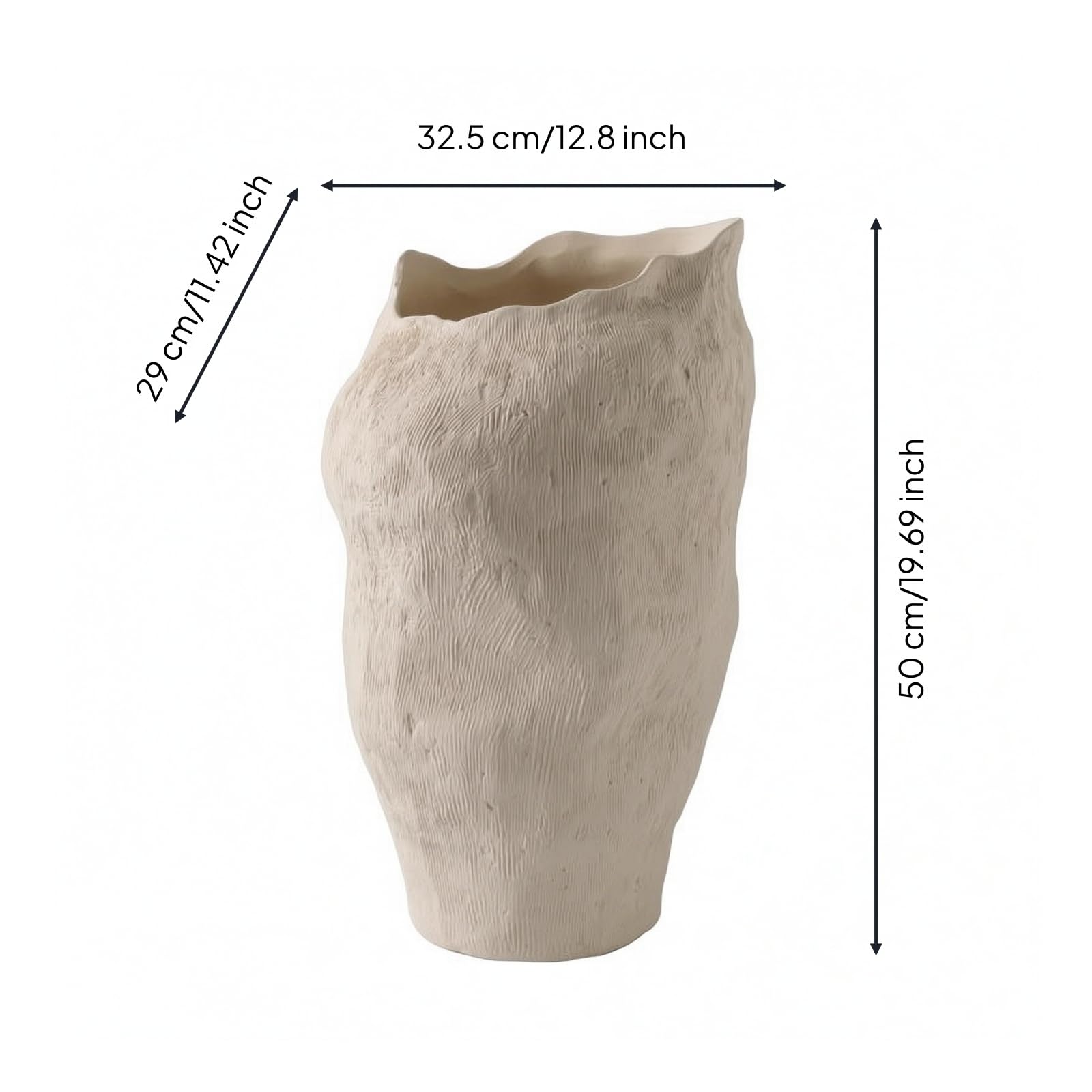 MagiDeal Jarrón de Cerámica Florero Escultural Vaso Decorativo Centro de Mesa Barro con Pátina Artesanal y Acabado Mate Que, Beige, D款 Beige Alto 32.5 29 H50cm
