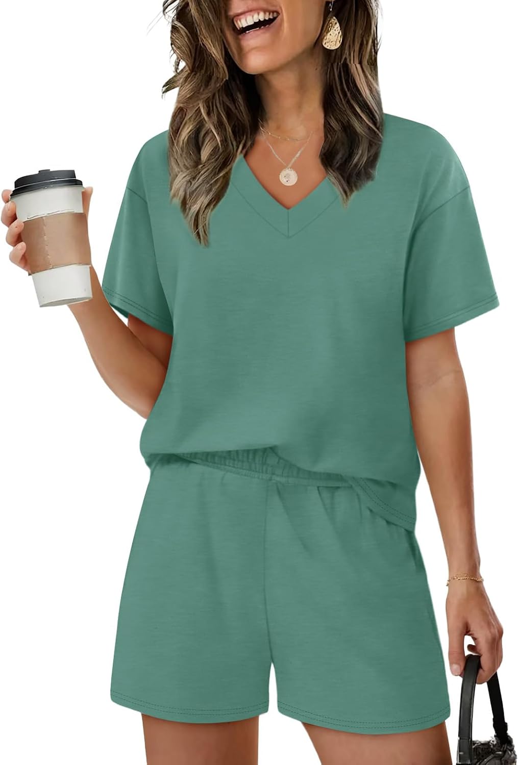 XIEERDUO Lounge Sets for Women Shorts Lightweight Summer Pajamas Set Sleepwear 2 Piece Sets Airport Vacation Outfits