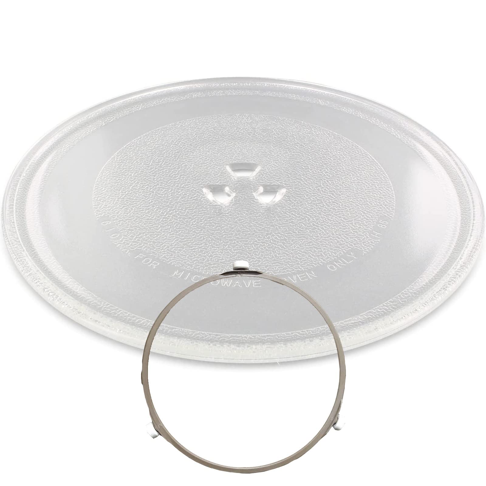 WORDFUN Bandeja De Vidrio para Microondas, Redondo Plato Giratorio para Microondas, Placa De Cristal Resistente A Los Arañazos con Anillo Giratorio Y Soporte, para Calentar Alimentos