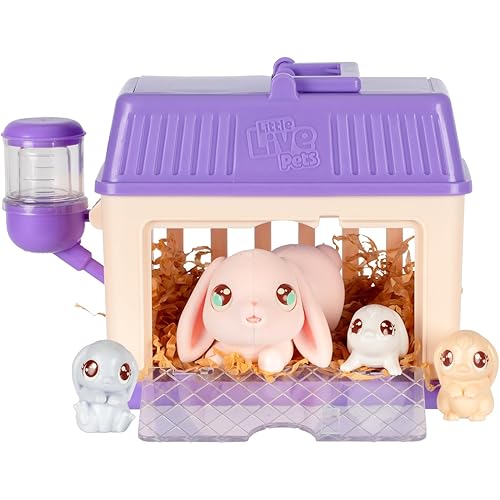 Little Live Pets Bunny Mini Interactive Toy Set, Hutch Animal Playset with 3 Surprise Babies, 20+ Sounds, Bunny Accessories for Girls Ages 3+