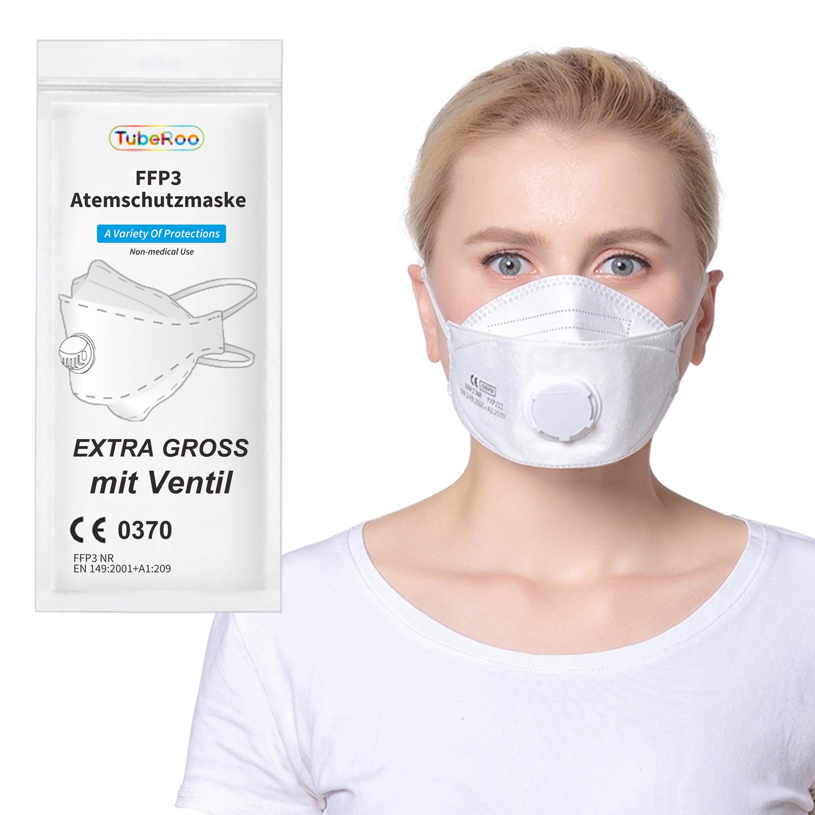 FFP3 Maske mit Ventil großer Kopf, Fischform 8 Stück Masken, Versand aus Deutschland, Kopfband/Ohrschlaufen Bänder, Atemschutzmaske