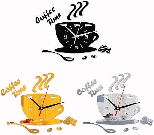 Miniatura 6 de Reloj de pared acrílico, reloj de pared acrílico para bricolaje, reloj moderno de café silencioso, forma de taza, calcomanía de pared, reloj de