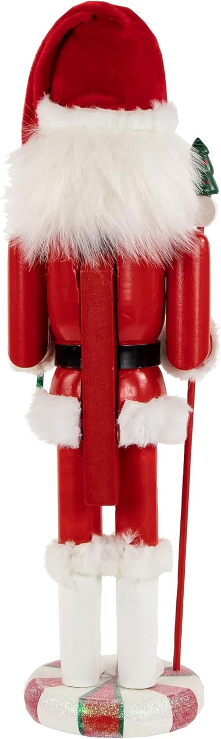 Northlight 13.75" Red and White Peppermint Twist Mrs. Claus Wooden Christmas Nutcracker