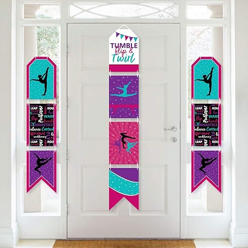Miniatura 1 de Big Dot of Happiness Tumble, Flip and Twirl – Gimnasia – Pancartas verticales colgantes de papel para puerta – Kit de decoración de pared para
