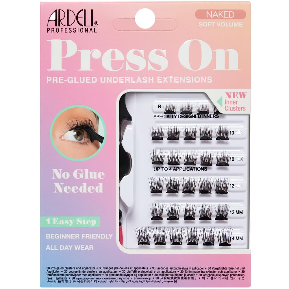 Ardell Naked Press On Pre-Glued Underlash Eyelash Extensions, Soft Volume Cluster Lashes Kit