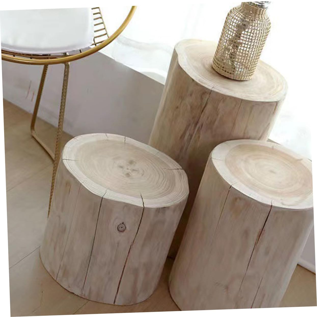 Praktischer Holzhocker aus Massivem Holz Multifunktionaler Sitzhocker und Trittleiter für Wohnzimmer und Garten Natürlicher Holztrittschemel in Beige 18-21cm Durchmesser 30cm Höhe