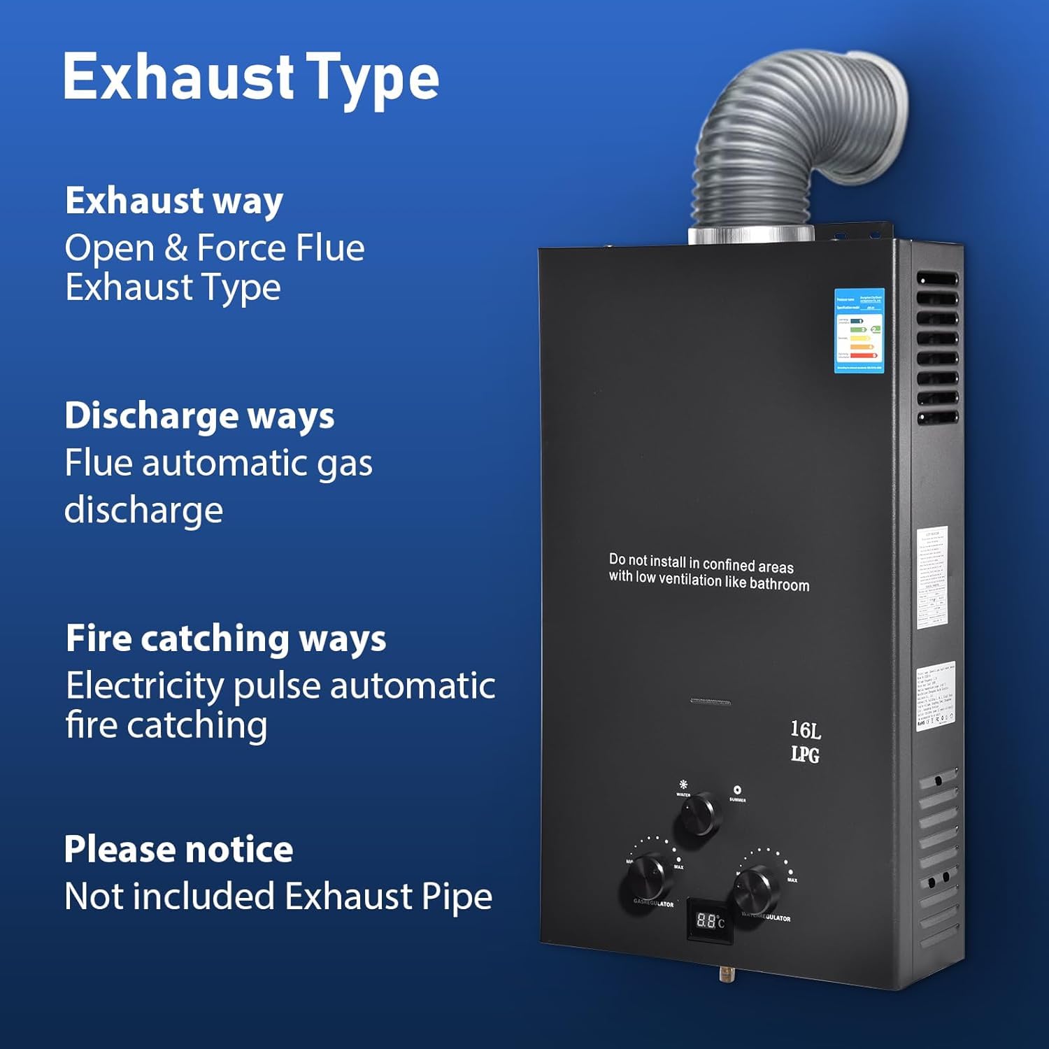 10LPM Gas Durchlauferhitzer, 20kw Propangas Durchlauferhitzer mit Super Niedrigem 0,2 bar Startwasserdruck, Betrieben mit für Zuhause Wohnmobile Kabinen Scheunen, Dusche & Täglichen Gebrauch, Schwarz