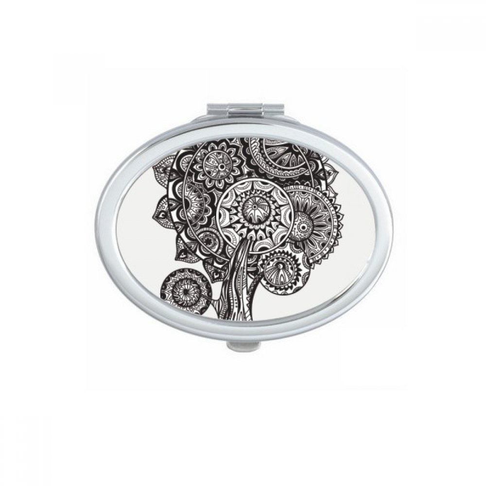 Miroir ovale de poche noir et blanc tournesol compact pour maquillage nomade