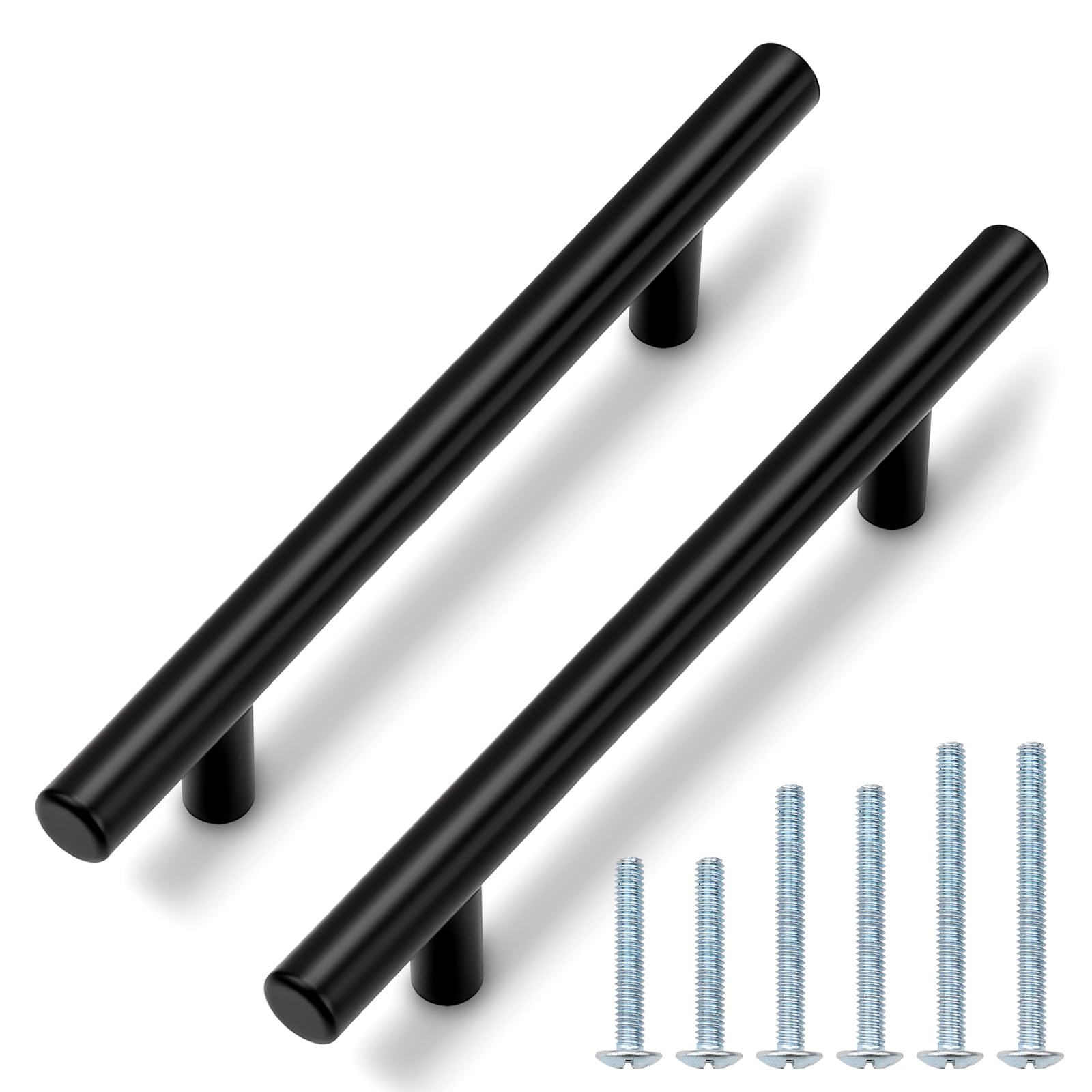 Probrico 25 Pack| 5 Inch Hole Centers Kitchen Cabinet Pulls Black Euro Style T Bar Handles Cupboard Stainless Steel Modern Cabinet Hardware