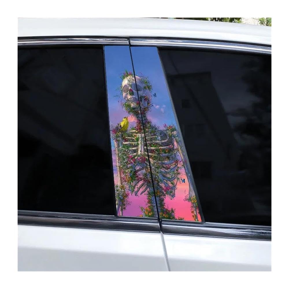Body Parts 1pair Skull Flowers Sticker Waterproof Sticker Car Door Pillar Vinyl Decal(Type A)