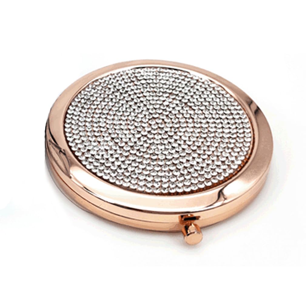Kompaktspiegel Mit Vergrößerung – Faltbar, 7,9 Cm, Metall Mit Diamanten, Für Handtasche