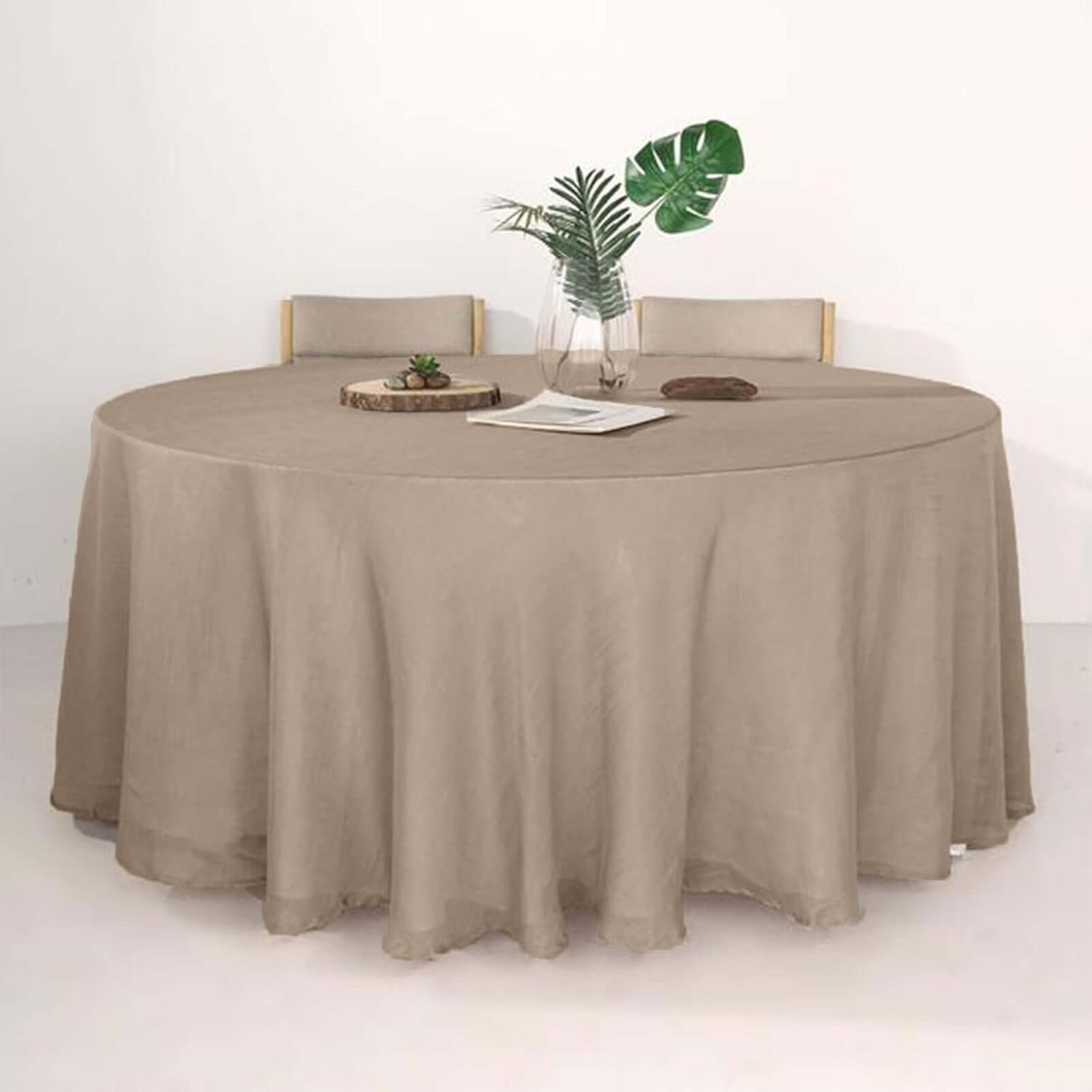 Efavormart 120" Taupe Premium Faux Linen Round Tablecloth | Textured Wrinkle Free Tablecloth