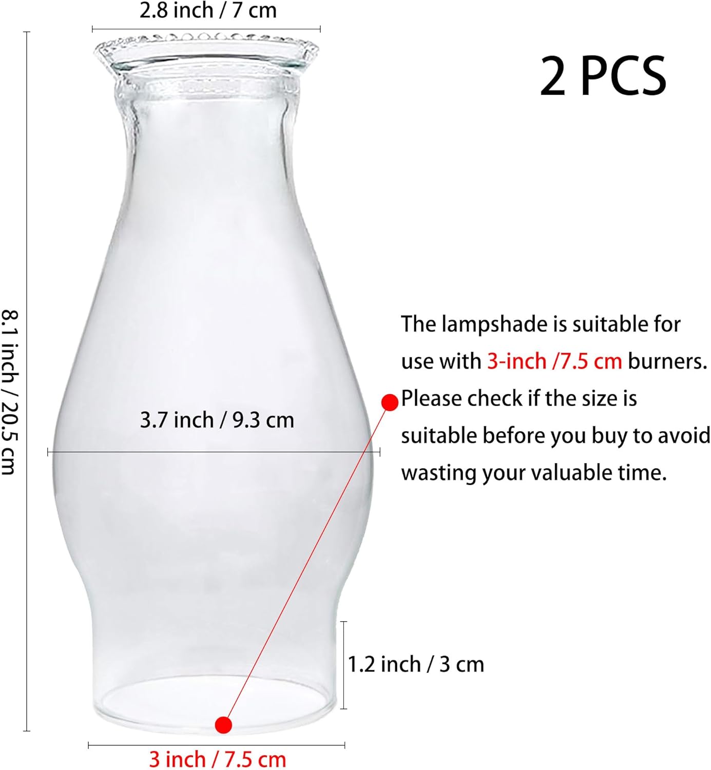2 Pieces Oil Lamp Chimney 3 Inch Base 8 2/8 Inch Height Kerosene Lamp Shade Tall Clear Glass Replacement Lamp for Oil and Kerosene Style Lamps