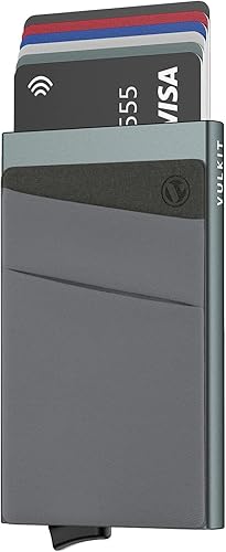 Miniatura 1 de VULKIT - Tarjetero con bolsillo para dinero cartera desplegable con bloqueo de interferencia de radiofrecuencia funda delgada de metal para tarjetas