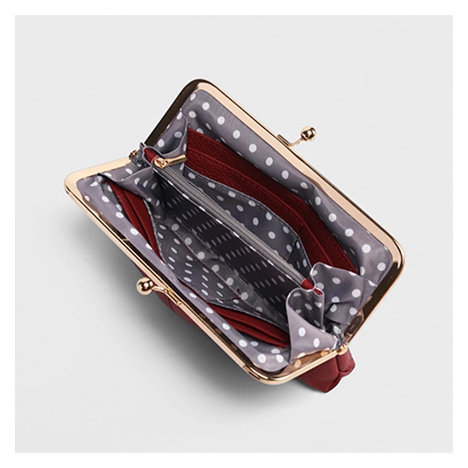 Cartera de Cuero Genuino con Cierre de Beso, Cartera de Mano de Gran Capacidad con Doble Clip, Tarjetero Largo, Cartera de Viaje, Bolsa de Cambio de Moneda enmarcada | Black