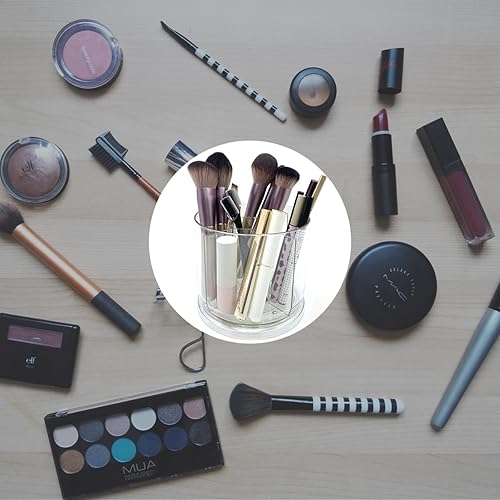 Miniatura 7 de Soporte para brochas de maquillaje con 360 brochas de maquillaje giratorias para tocador, 5 ranuras, organizador de maquillaje y almacenamiento,