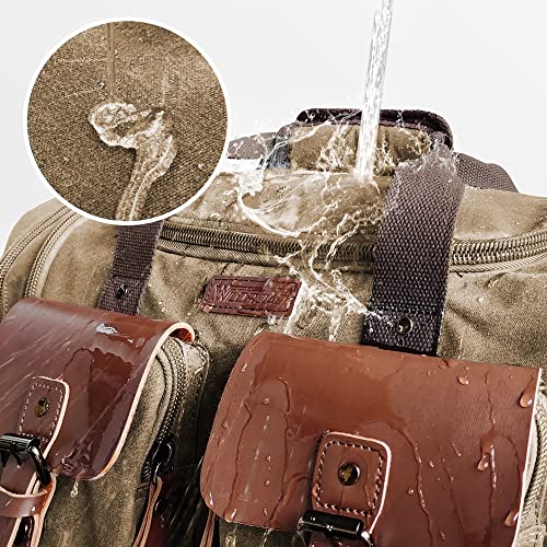 Image of Wildroad Waxed Canvas Genuine Leather 50L Waterproof Duffle Bag - Vintage Travel Weekender Overnight Carry On