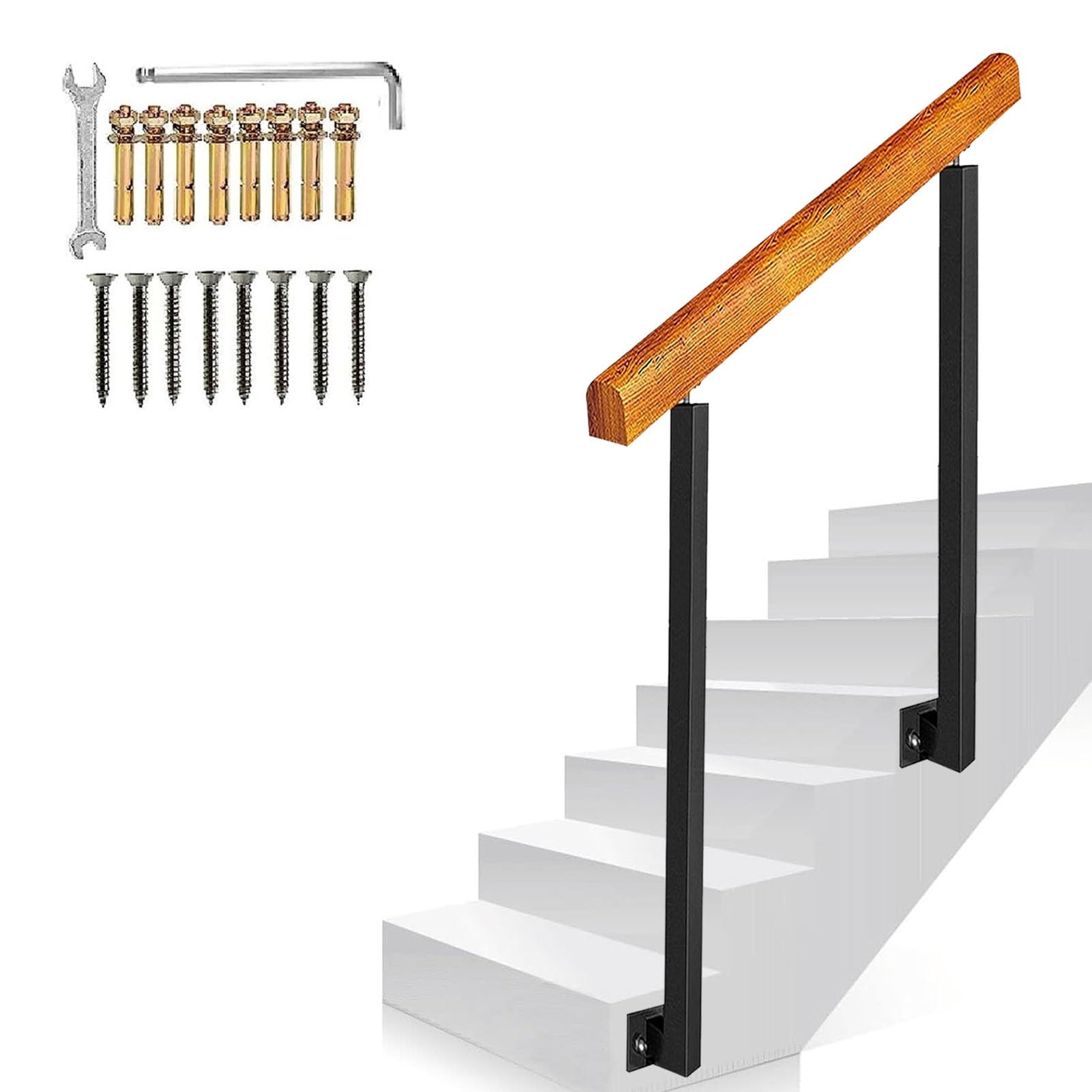 Rampe d'escalier en bois anti-chute pour marches extérieures 3 ou 4 marches
