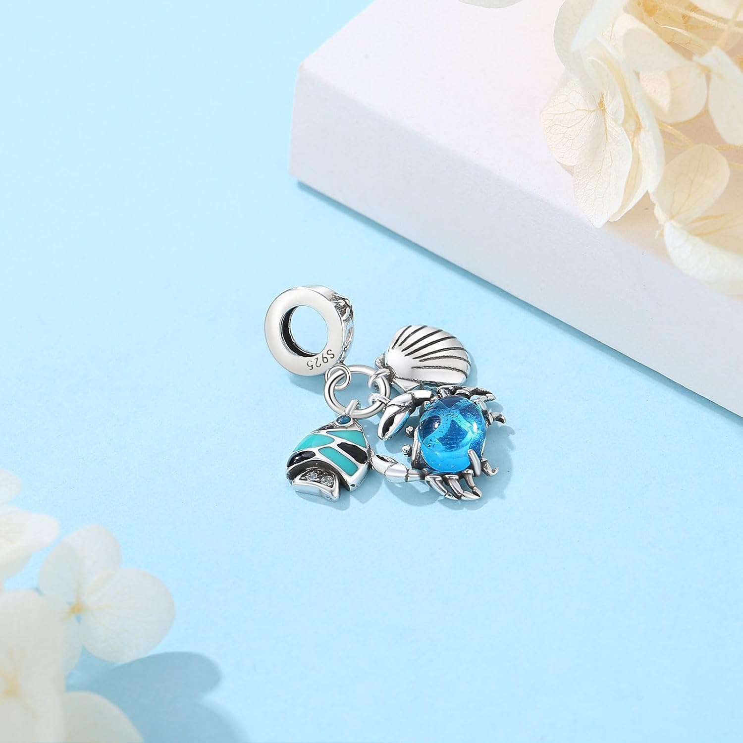 Nbsameng S925スターリングシルバーチャーム Pandoraブレスレットとネックレスに対応 女性、女の子、熱帯魚、カニ、貝