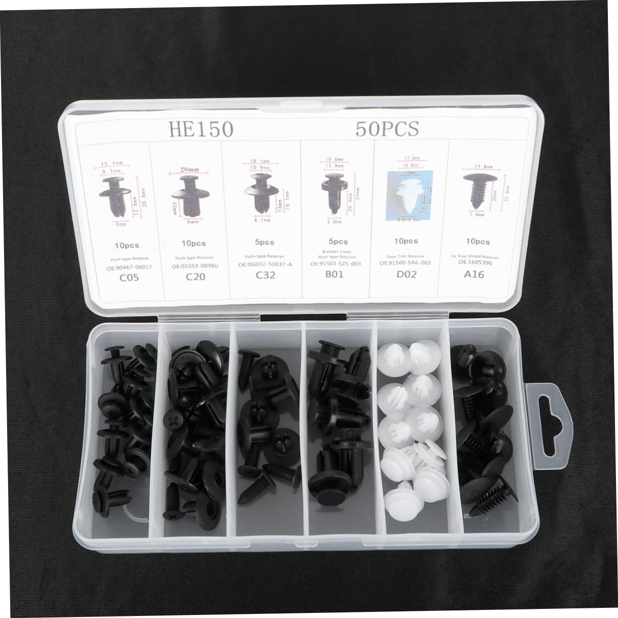 HE150 Car Mudguard Retainer Clip 50Pcs Set Plastic Fastener