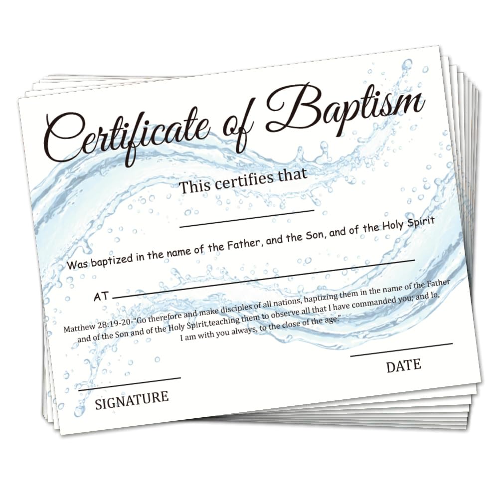 Doodlream 30Pcs Minimalist Baptismal Certificates, 25x20cm Blank Blue and White Elegant Adult Dedication Award, Certificate Paper for Churches & Special Occasions