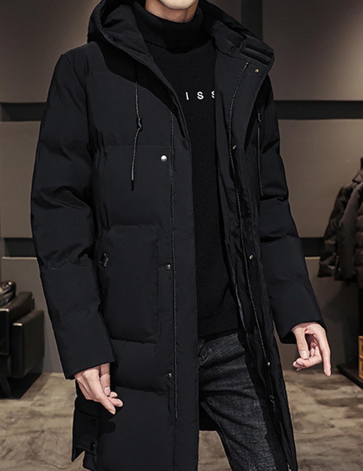 Uomo Spesso Antivento con Cappuccio Piumino Lungo Inverno Caldo Sottile Piumino Moda Tendenza Tempo Libero All'aperto Piumino Freddo