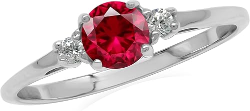 Silvershake Anillo de plata de ley 925 chapada en oro blanco o amarillo con piedra natal de piedra natal de forma redonda de diseño pequeño para