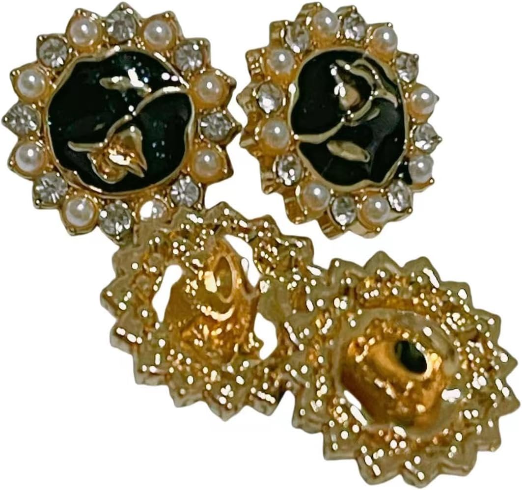 10PCS Vintage Rose Button,Enamel Rhinestone Pearl Buttons Round Rose Flower Button for Sewing Clothing Coats Suit Uniform Blazer Jacket Buttons for Women Dress Coat Suit Cardigan-Black(12mm)