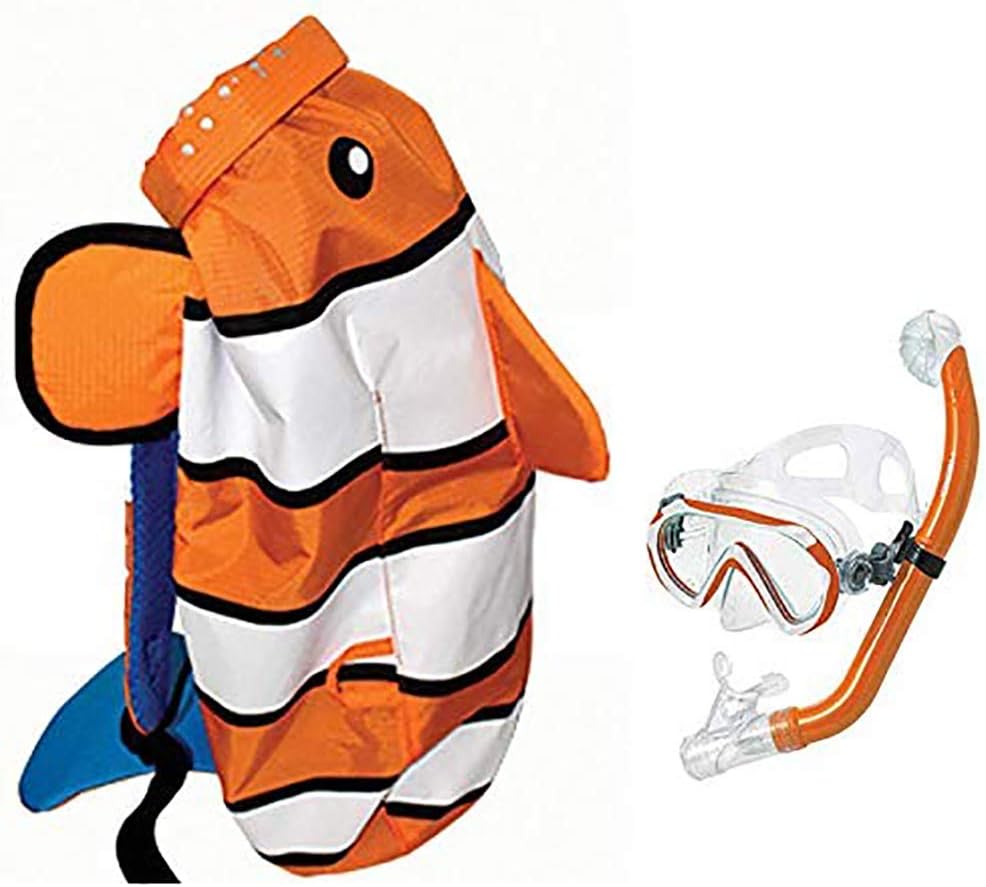 Head Sea Pals Junior Dry Snorkeling Mask/Snorkel Combination Kit for Children Ages 8 to 12 with Carry Bag, Orange Clownfish